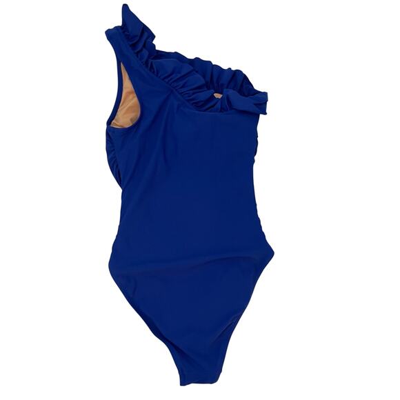 J. Crew 2024 2 Matte Ruffle One Shoulder One Piece Swimsuit  Harbor View Blue - Picture 10 of 10